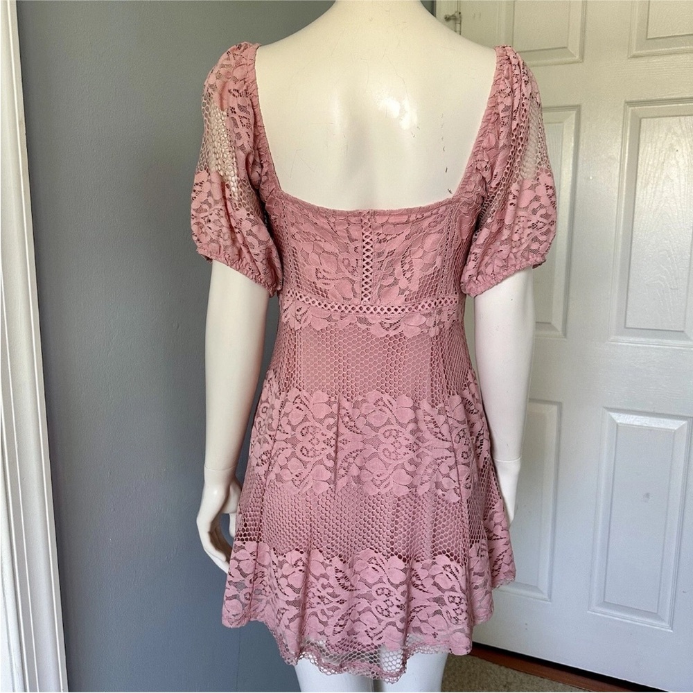 FREE PEOPLE Be My Baby Pink women Lace Mini Dress Large - Picture 8 of 8